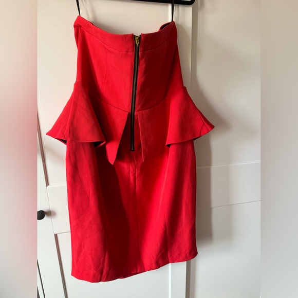 City Chic Red Strapless Peplum Midi Dress with Zip Details - Picture 4 of 5